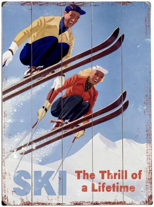 "ski, The Thrill Of A Animation Time Woodeh Sigm - 20""hx14""w, Blue"