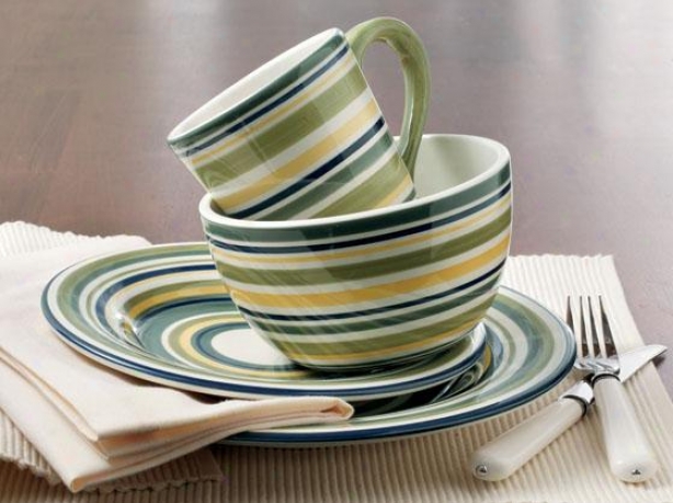 Sonoma Dinnerware Collection - Set Of 16 - 16-piece Set, Celadon Stripe