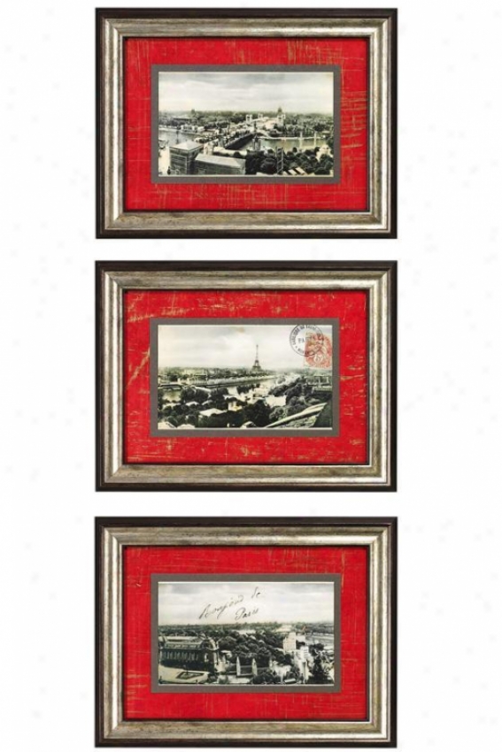 "souvenir De Paris Framed Wall Practical knowledge - Set Of 3 - 16""hx21""w, Red"