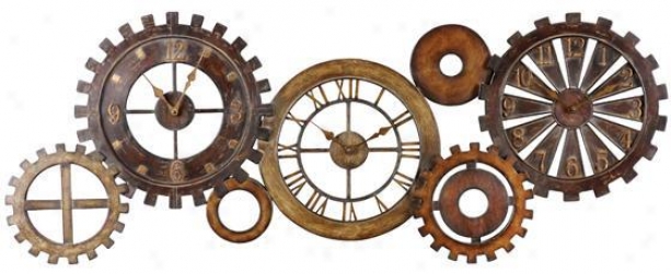 "spare Parts Clock - 21""hx54""w, Dark Chestnut"