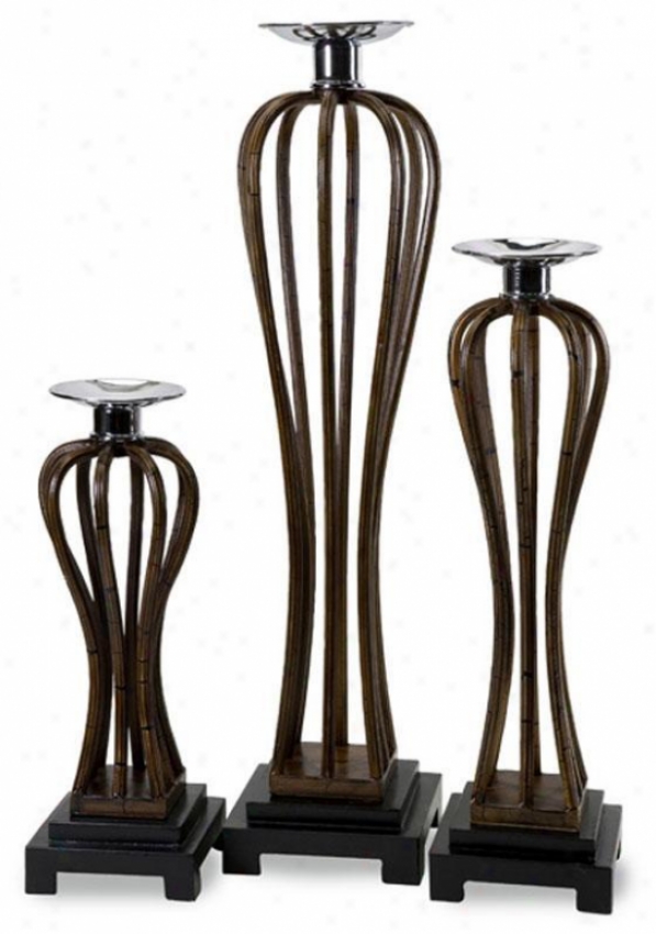 State Street Candleholders - Set Of 3 - Set Of 3, Brown