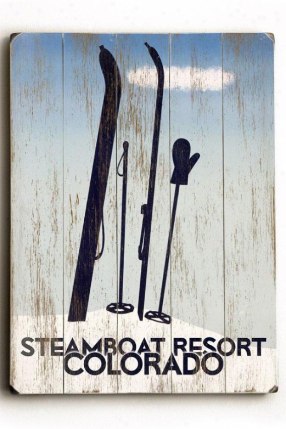 "steamboa tResort Colorado Wooden Sign - 20""h X 14""w, Blue"