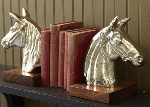 Steeplechase Bookends - Set Of 2 - Set Of Two, Silver