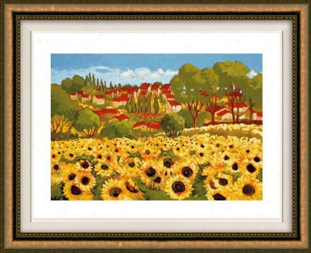 Sunflower Field I Framed Wall Art - I, Floated Gold