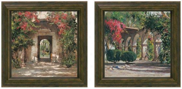 Sunlit Flowered Doorway Framed Wall Art - Set Of 2 - Set Of Pair, New