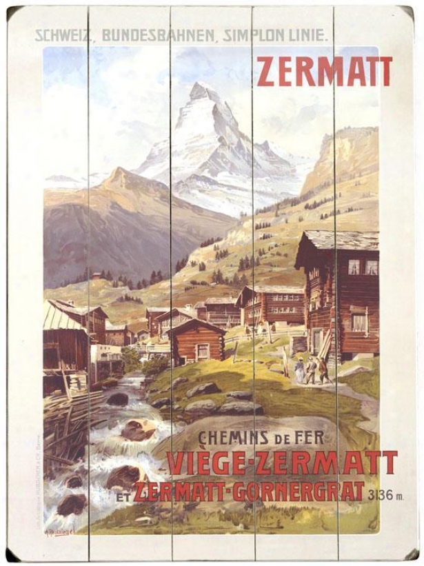 "swiss Alps Zermatt Matterhorn Wooden Sign - 20""hx14""w, Pale"