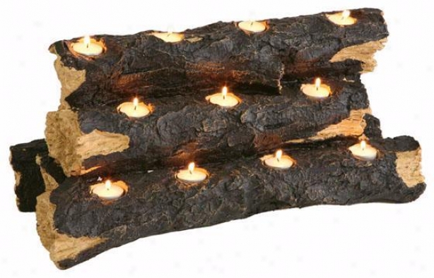 "tealight Fireplace Log - 10""h, Brown"