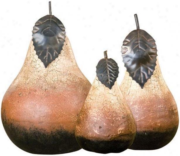 Ter5a Cotta Pears - Set Of 3 - Leaf Accents, Agd Crckldivory