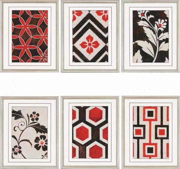 Textiles Wall Art - Set Of 6 - Set Of Six, Red