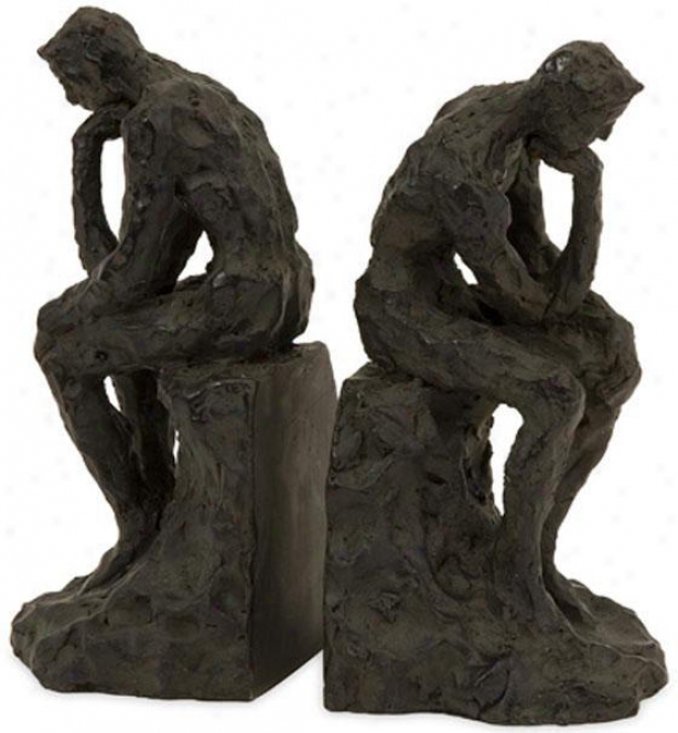 Thinking Man Bookends - Set Of 2 - Set Of 2, Bronze