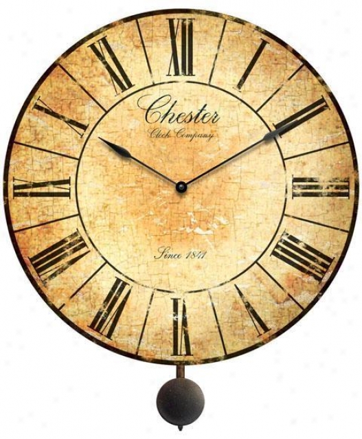 "timepiece - Antique Chester Clock With Pendulum - 24""d, Antiqued"