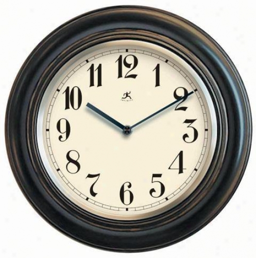 "Clock - Wood Wall Clock W/metal Bezel - 11.5""d, Antique Lacquer"