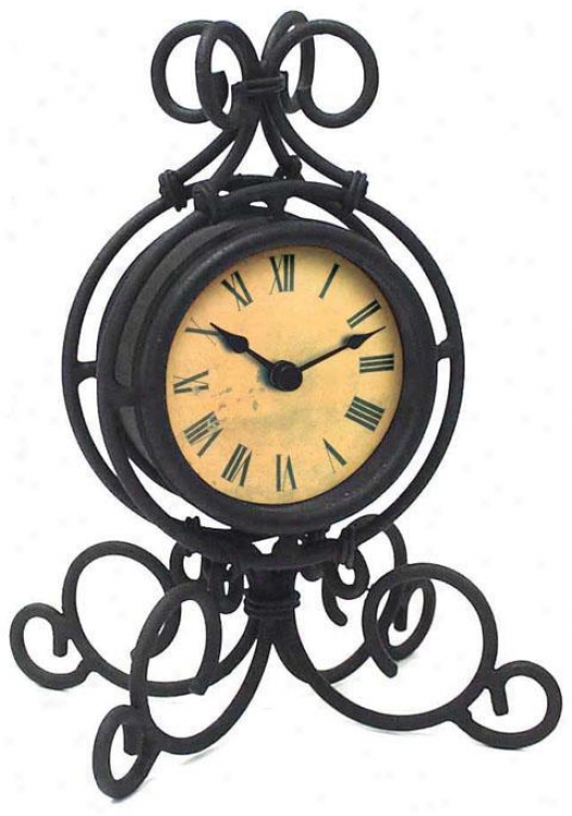 Timepiece - Wrought Iron Tabl eClock - Table, Black