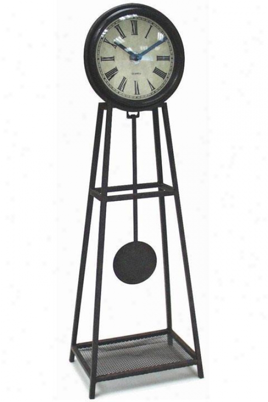 Timepiece - Wrought Iron Flat Clock With Pendulum - Table, Black