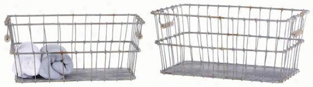 Tin Baskets - Set Of 2 - 19.25x11, Silver