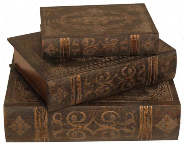 Traditional Book Boxes - Set Of Three, Brown