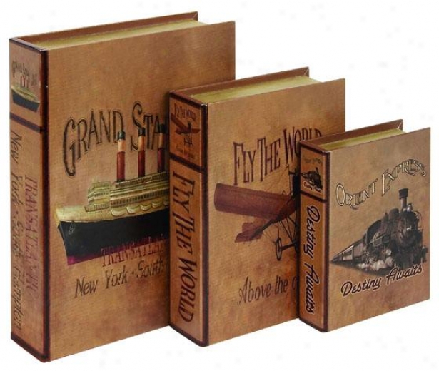 "traveler Book Box - Set Of 3 - Setof3/15"",12"", Brown"