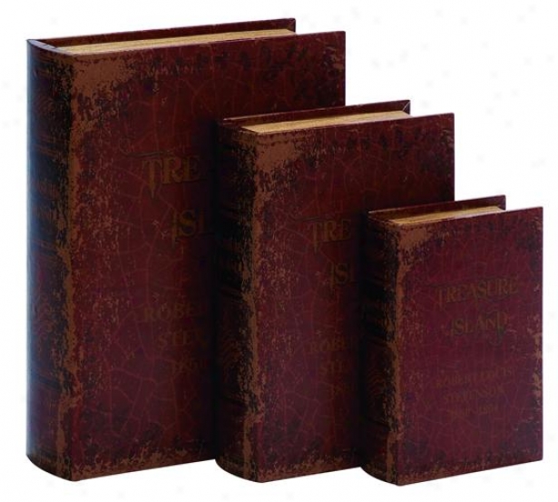 Treasure Island Book Box - Set Of 3 - Set Of Three, Red