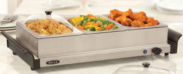 "triple Refreshment-counter Server & Warming Tray - 13""hx6.5""wx24""d, Silver"