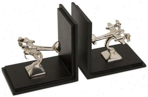 "up And Away Bookends - 5""hx5"", Silver/mahogany"