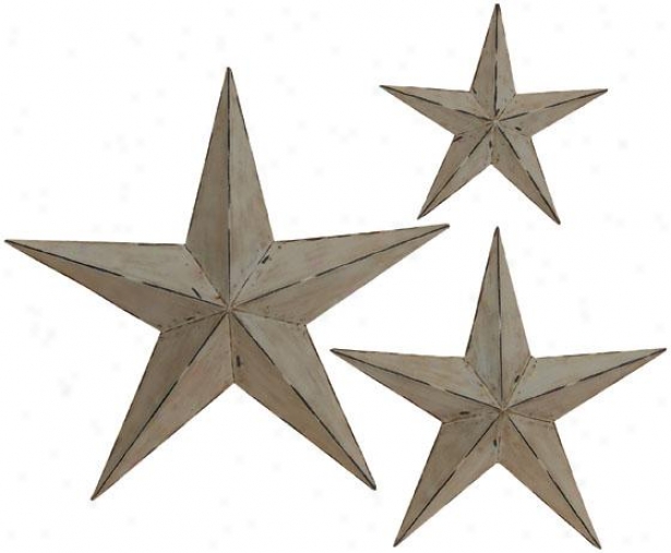 "wall Stars - Set Of 3 - S/3 24"",18"",12"", Lt Grey Metalli"