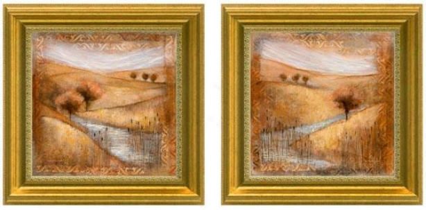 Waterside Framed Wall Art - Set Of 2 - Set Of Two, Tan/gold