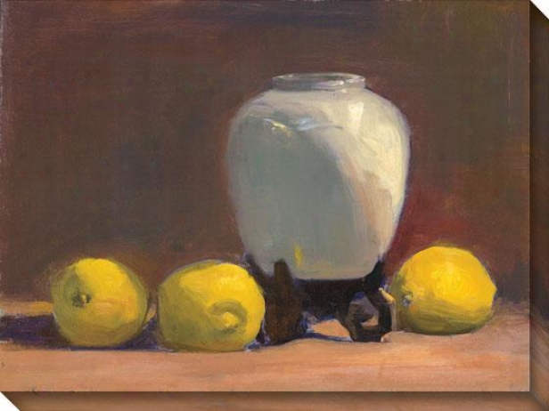 "white Vase With Lemons Canvas Wall Art - 36""hx48""w, Brown"