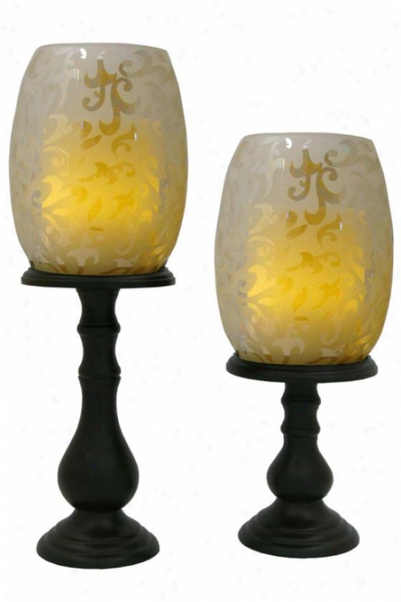 Willmington Flameless Hurricane Candle Set - Set Of Two, Tan