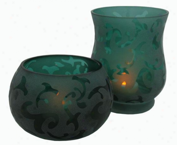 Willmington Tea Light Holders - Set Of Two, Emerald Unripe