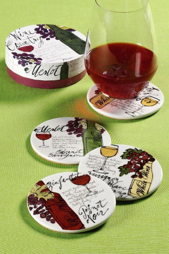 Wine Country Coasters - Set Of 4 - Set Of 4, White