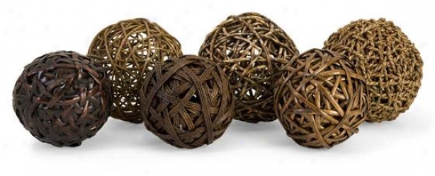 Worren Natural Wrapped Balls - Set Of 6 - Set Of Six, Brown