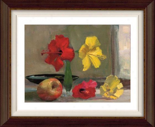 "yellow Hibiscus Upon A;ple Framed Wall Art - 32""hx38""w, Flt Atq Wln/gld"