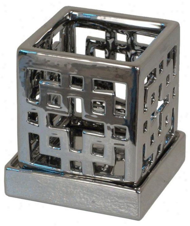 "zen Candleholder - 5.5""hx5""square, Silver"