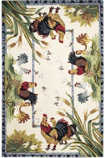 Roosters Area Rug - 3' Round,_Ivory