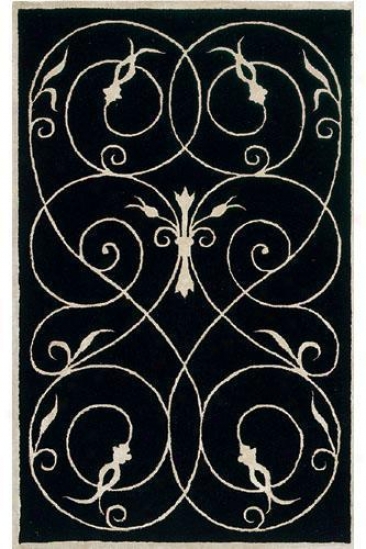 "scrolls Area Rug - 5'"" Round, Black"