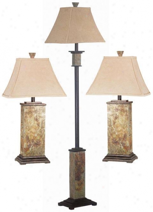 Bennington 3-pack Lamp Se t- Fabric Shade, Slate Gray