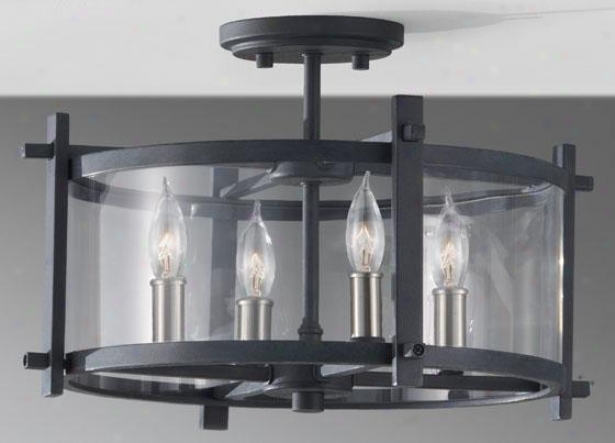 Ellis Semi-flush Mount - Four Light, Frg Irn/brs Stl