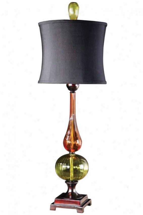 "Flower-de-luce Buffet Lamp - 34""hx12.5""dia, Auburn/green"