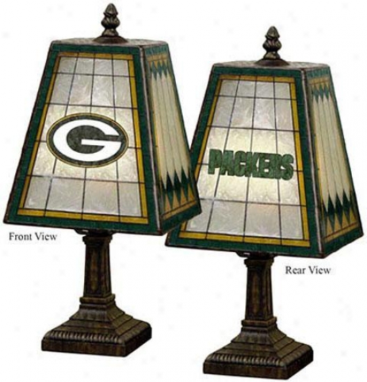 "sports Team Stained Art Glass Widnow Panel Stress  Lamp - 14.5""hx7.5""sqr, Green"