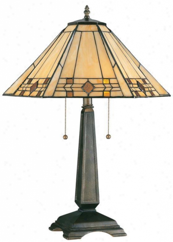 "willow Stained Art Glass Window Panel Portables Table Lamp - 24""h, Bronze"