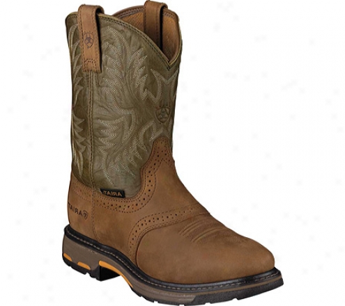 Ariat Workhog Pull-on (men's) - Aged Bark/army Green Full Grain Leather