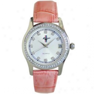 Taxor Ford Mustang Logo Watch According to Women 10038pk Pink Leather Band Crystal Indices