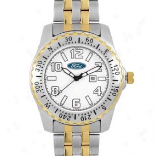 Taxor Ford Oval Logo Wacth For Men 10055 Two-toned Metal Band With White Face