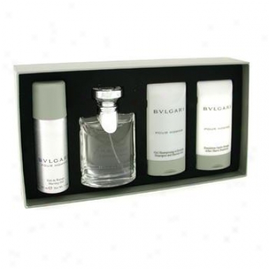 Bvlgari Pour Homme Coffret:edt Spray 50ml/1.7oz+ After Shave Emulsion 75ml/2.5oz+ Shower Gel 75ml/2.5oz+ Shaving Gel 40ml/1.4oz 4pcs