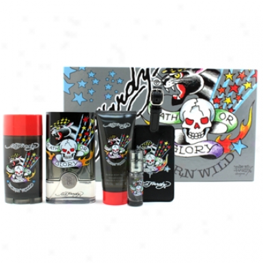 Christian Audigier Ed Hardt Born Wild Coffret: Edt Spray 100ml/3.4oz + Hair & Body Stain 90ml/3oz + Deodorant 78g//2.75oz + Edt Spray 7.5ml/0.25oz + Luggage Tag