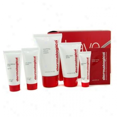 Dermalogica Men Shave System Kkt: Scrub + Pre Shave Guard + Shave Cream + Post Shave Ointment + Daily Defense Block 5pcs