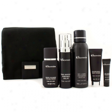 Elemis Anti-ageing-essential Grooming Solution: Shave Gel + Wrinkle Delay + Facial Wash + Skin Scrub + Eye Reviver + Bag 5pcs+1bag