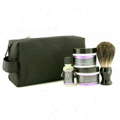 Eshave Lavender Start Up Kit: Pre Shave Oil + Shave Cream + After Shave Soother + Brush + Bag 4pcs+1bag