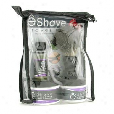 Eshave Lavender Travel Kit: Pre Shave Oil + Shave Cream + After Shave Soother + Brush + Tsa Bag 4lcs+1bag