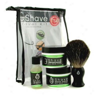 Eshave Verbena Lime Travel Kit: Pre Shave Oil + Shave Cream + After Shave Smoother + Brush + Taa Bag 4pcs+1bag